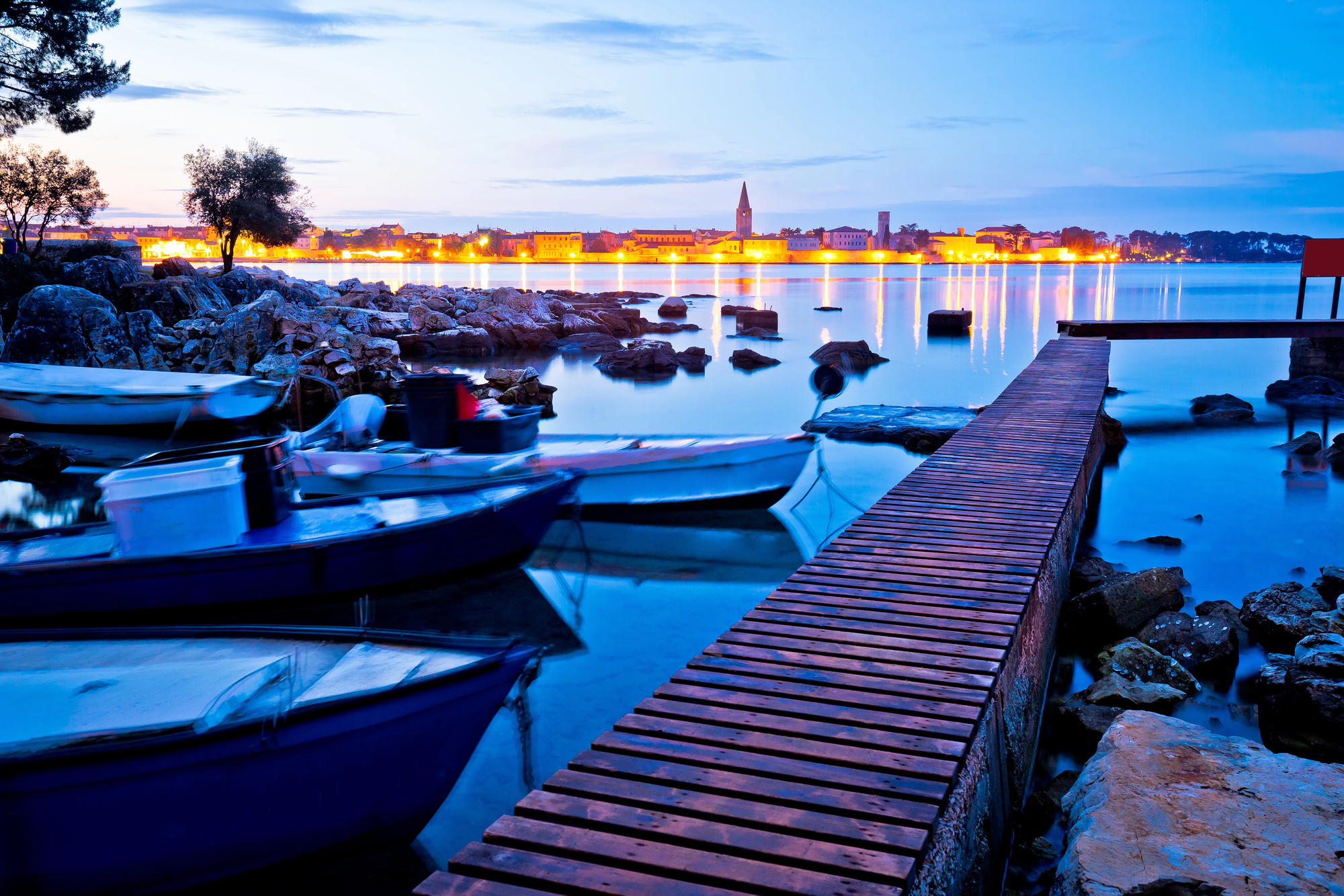 Blue hour view of the Old Town skyline